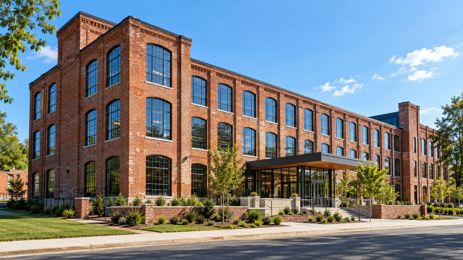 Brick textile mill building converted to industrial use in Gastonia, North Carolina